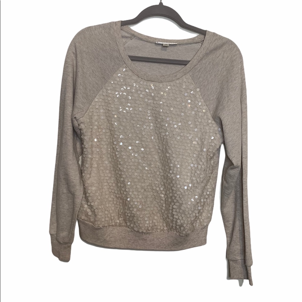 Iris Basic Cream Sequins Crew Neck Sweatshirt Top - image 1